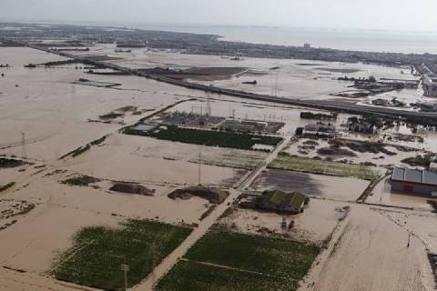 Imagen aérea del litoral del Mar Menor inundado durante la dana de 2019.  